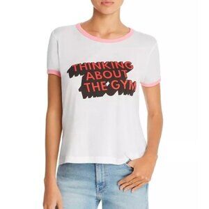 Wildfox White & Pink Thinking About The Gym Ringer Tee Size XS NWT